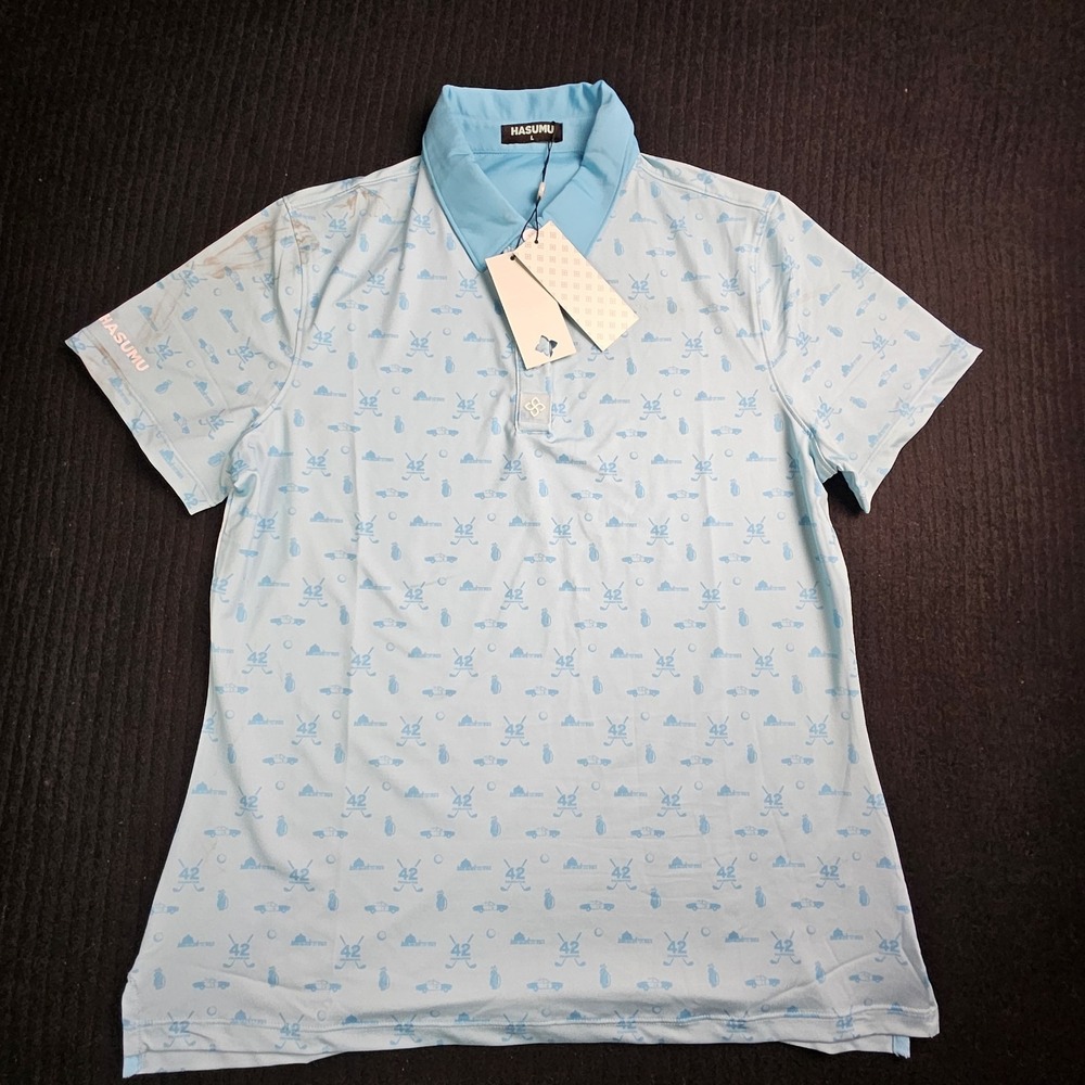 HASUMU 42 Foundation Golf Polo Shirt Mens  Large Blue Short Sleeve NWT Rare
